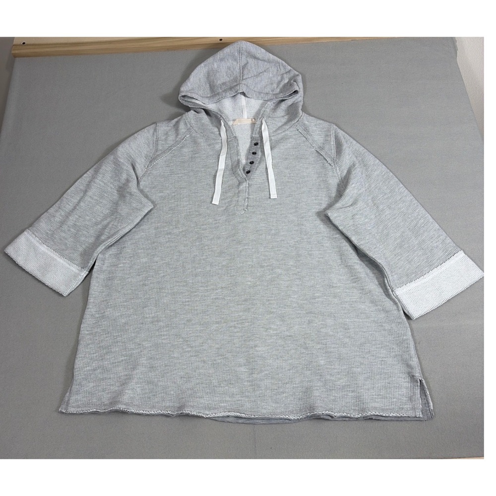 Soft Surroundings Grey Marl Henley Hoodie 3/4 Sleeve Waffle Knit 2X 5AG32 - Picture 1 of 9